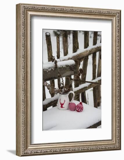 Christmas decoration in the snow, decoration, still life-Andrea Haase-Framed Photographic Print