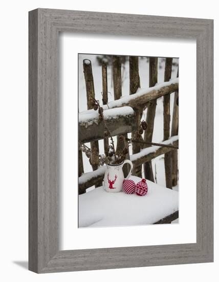 Christmas decoration in the snow, decoration, still life-Andrea Haase-Framed Photographic Print