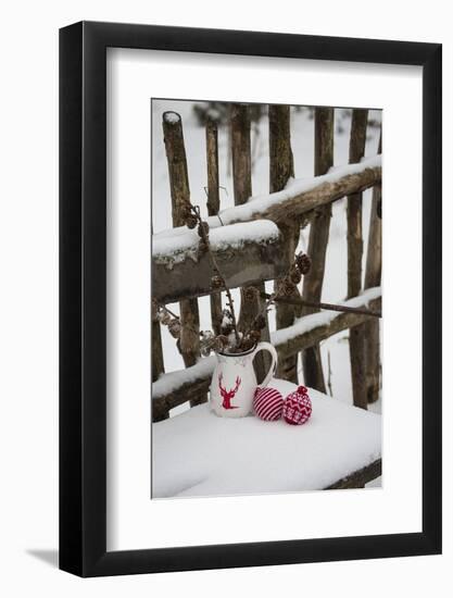 Christmas decoration in the snow, decoration, still life-Andrea Haase-Framed Photographic Print