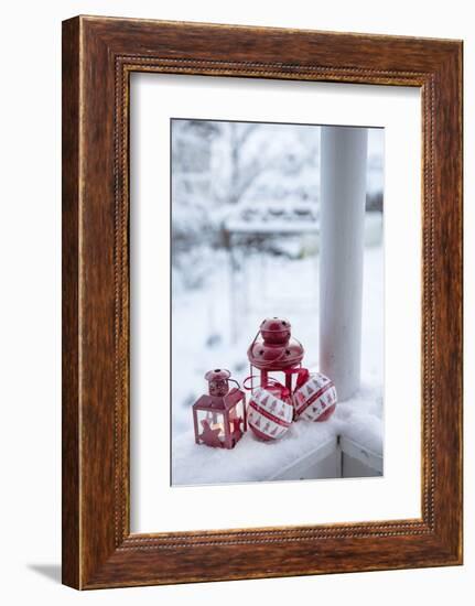 Christmas decoration in the snow, decoration, still life-Andrea Haase-Framed Photographic Print