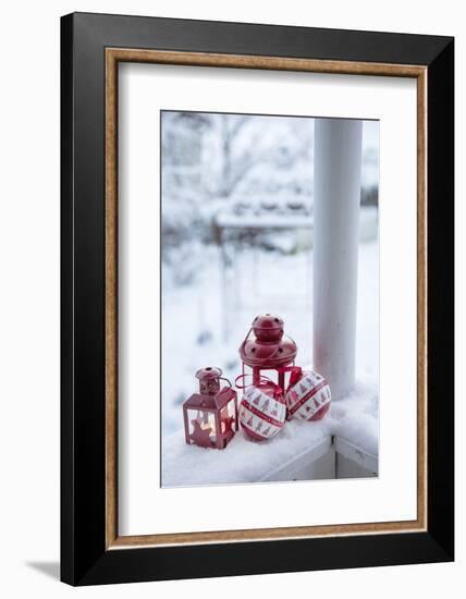 Christmas decoration in the snow, decoration, still life-Andrea Haase-Framed Photographic Print