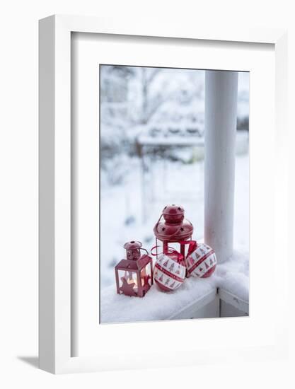 Christmas decoration in the snow, decoration, still life-Andrea Haase-Framed Photographic Print