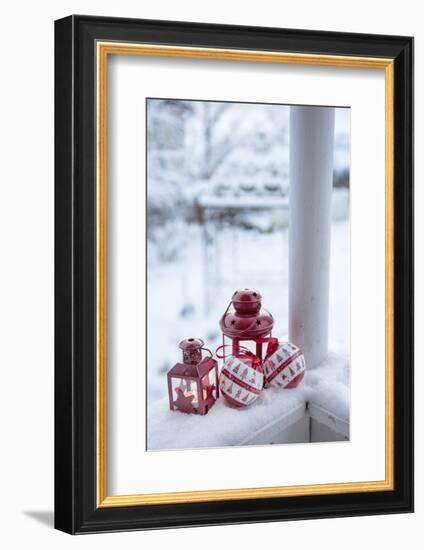 Christmas decoration in the snow, decoration, still life-Andrea Haase-Framed Photographic Print