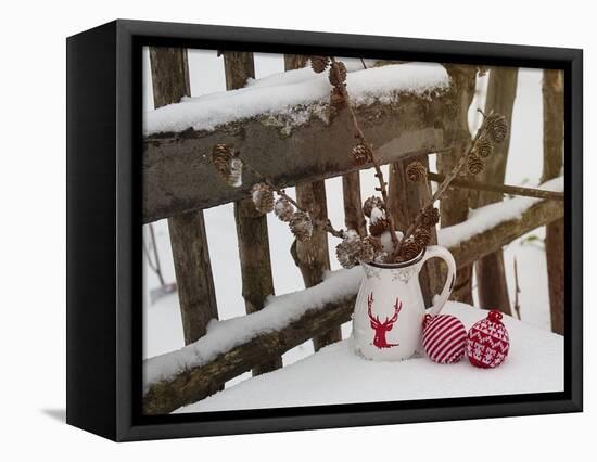 Christmas decoration in the snow, decoration, still life-Andrea Haase-Framed Premier Image Canvas