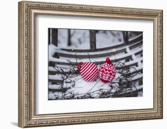 Christmas decoration in the snow, decoration, still life-Andrea Haase-Framed Photographic Print