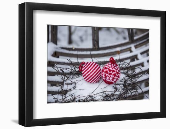 Christmas decoration in the snow, decoration, still life-Andrea Haase-Framed Photographic Print