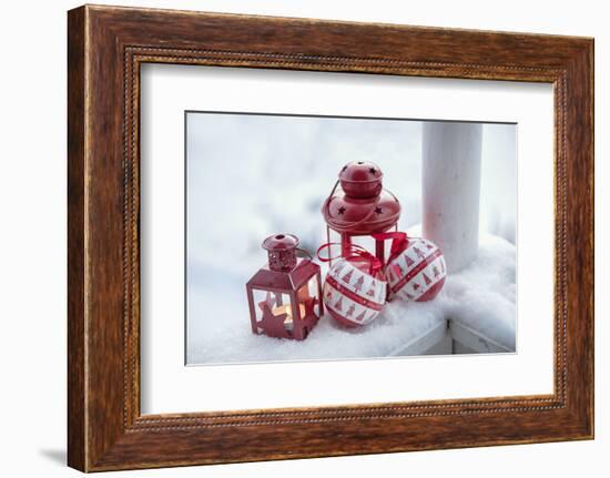 Christmas decoration in the snow, decoration, still life-Andrea Haase-Framed Photographic Print