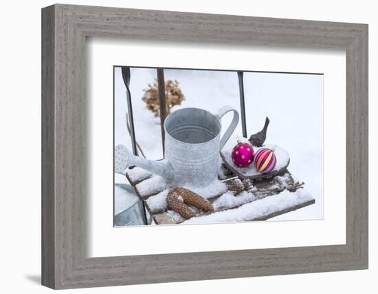 Christmas decoration in the snow, decoration, still life-Andrea Haase-Framed Photographic Print