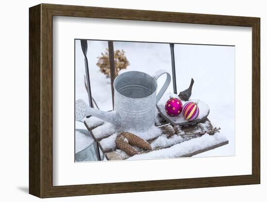 Christmas decoration in the snow, decoration, still life-Andrea Haase-Framed Photographic Print