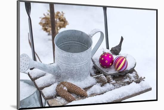 Christmas decoration in the snow, decoration, still life-Andrea Haase-Mounted Photographic Print