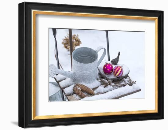 Christmas decoration in the snow, decoration, still life-Andrea Haase-Framed Photographic Print