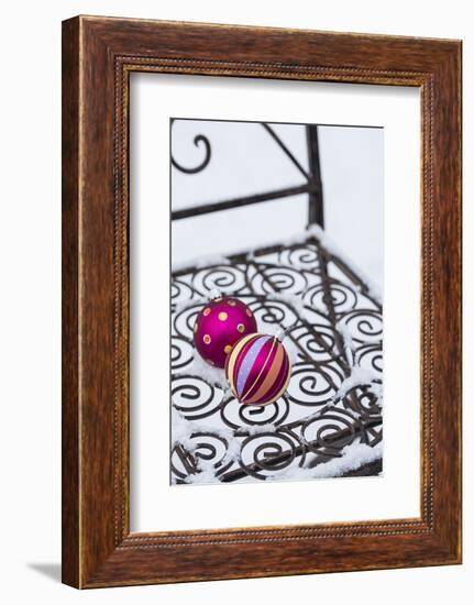 Christmas decoration in the snow, decoration, still life-Andrea Haase-Framed Photographic Print