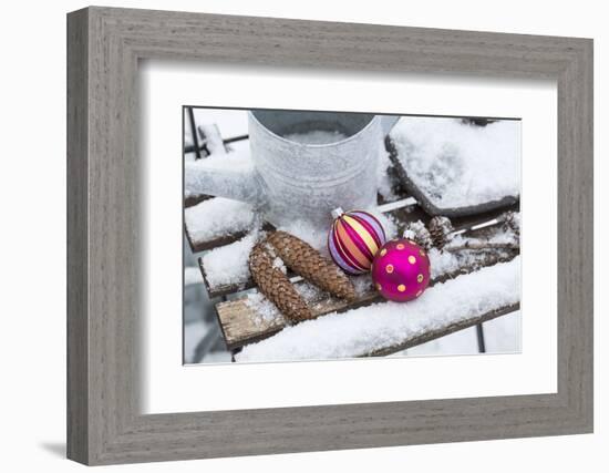 Christmas decoration in the snow, decoration, still life-Andrea Haase-Framed Photographic Print