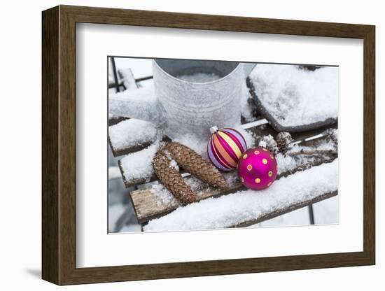 Christmas decoration in the snow, decoration, still life-Andrea Haase-Framed Photographic Print