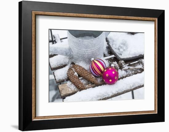 Christmas decoration in the snow, decoration, still life-Andrea Haase-Framed Photographic Print