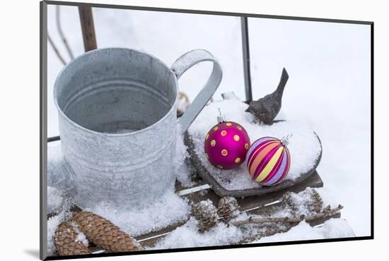 Christmas decoration in the snow, decoration, still life-Andrea Haase-Mounted Photographic Print
