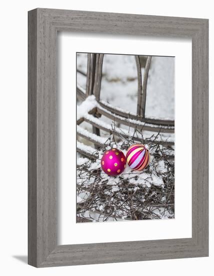 Christmas decoration in the snow, decoration, still life-Andrea Haase-Framed Photographic Print