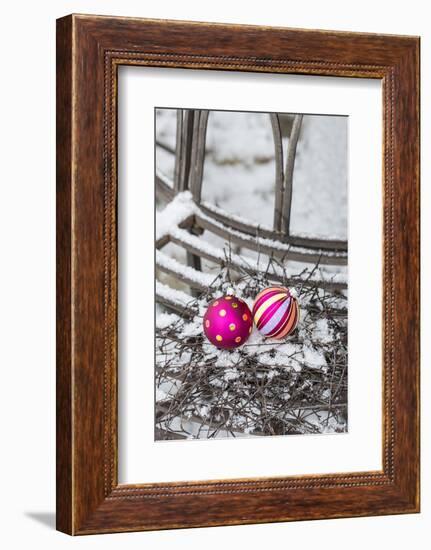 Christmas decoration in the snow, decoration, still life-Andrea Haase-Framed Photographic Print