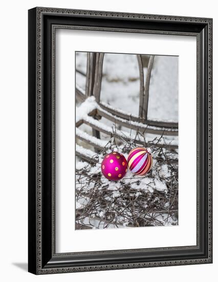 Christmas decoration in the snow, decoration, still life-Andrea Haase-Framed Photographic Print