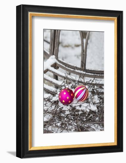 Christmas decoration in the snow, decoration, still life-Andrea Haase-Framed Photographic Print