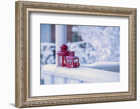 Christmas decoration in the snow, decoration, still life-Andrea Haase-Framed Photographic Print