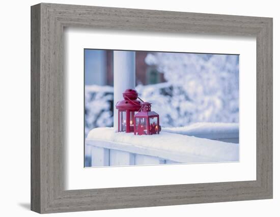 Christmas decoration in the snow, decoration, still life-Andrea Haase-Framed Photographic Print