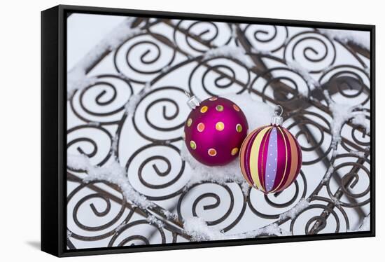 Christmas decoration in the snow, decoration, still life-Andrea Haase-Framed Stretched Canvas