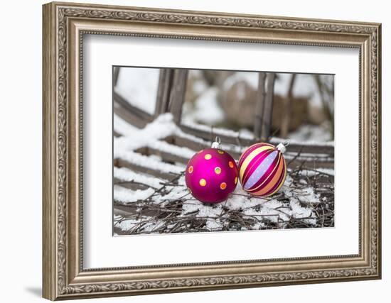 Christmas decoration in the snow, decoration, still life-Andrea Haase-Framed Photographic Print