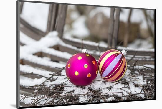 Christmas decoration in the snow, decoration, still life-Andrea Haase-Mounted Photographic Print