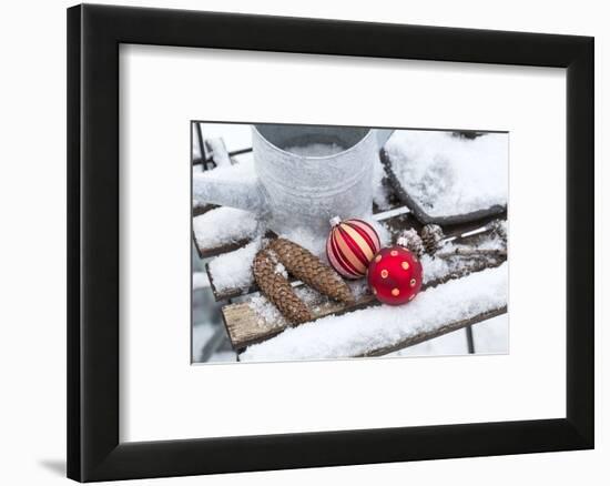 Christmas decoration in the snow, decoration, still life-Andrea Haase-Framed Photographic Print