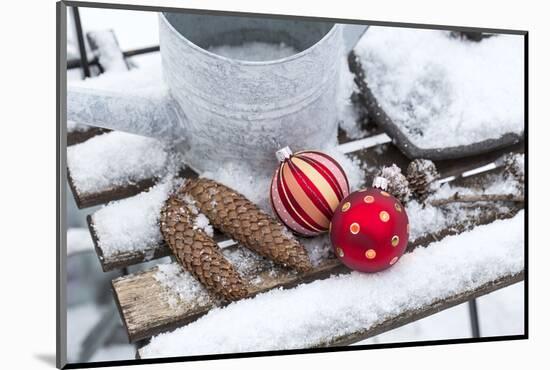 Christmas decoration in the snow, decoration, still life-Andrea Haase-Mounted Photographic Print