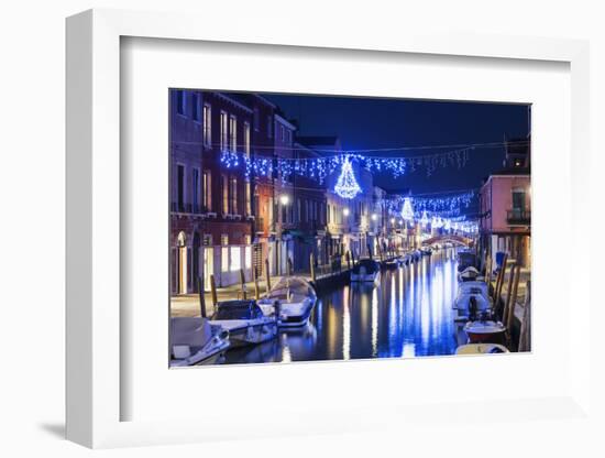 Christmas Decoration on a Canal at Night, Murano, Venice, UNESCO World Heritage Site, Veneto, Italy-Christian Kober-Framed Photographic Print