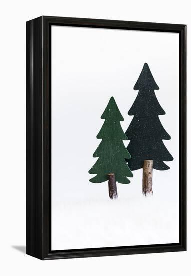 Christmas Decoration, Still Life Made of Wood, Fir Trees in Winter-Petra Daisenberger-Framed Premier Image Canvas