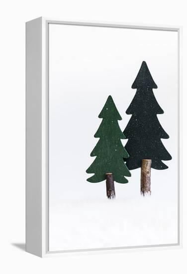 Christmas Decoration, Still Life Made of Wood, Fir Trees in Winter-Petra Daisenberger-Framed Premier Image Canvas