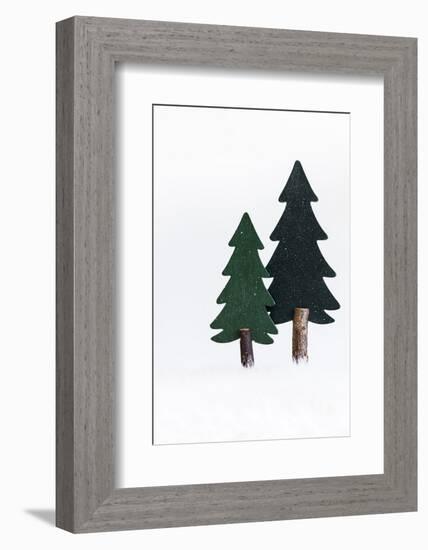 Christmas Decoration, Still Life Made of Wood, Fir Trees in Winter-Petra Daisenberger-Framed Photographic Print