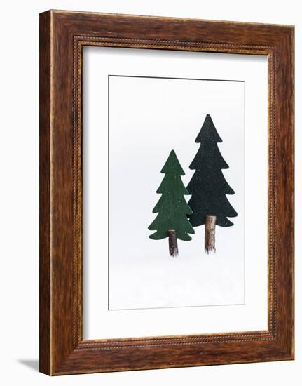 Christmas Decoration, Still Life Made of Wood, Fir Trees in Winter-Petra Daisenberger-Framed Photographic Print