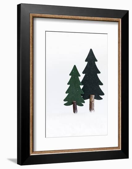 Christmas Decoration, Still Life Made of Wood, Fir Trees in Winter-Petra Daisenberger-Framed Photographic Print