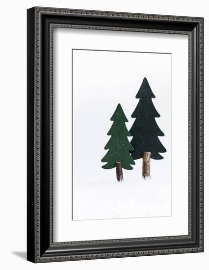 Christmas Decoration, Still Life Made of Wood, Fir Trees in Winter-Petra Daisenberger-Framed Photographic Print