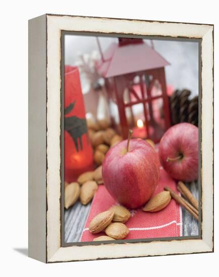 Christmas Decoration with Apples, Nuts, Cinnamon & Lantern-null-Framed Premier Image Canvas