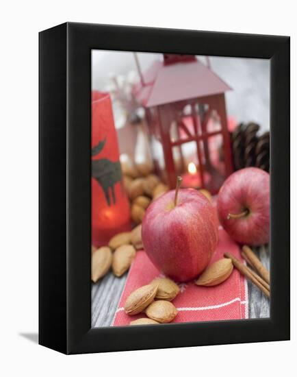 Christmas Decoration with Apples, Nuts, Cinnamon & Lantern-null-Framed Premier Image Canvas
