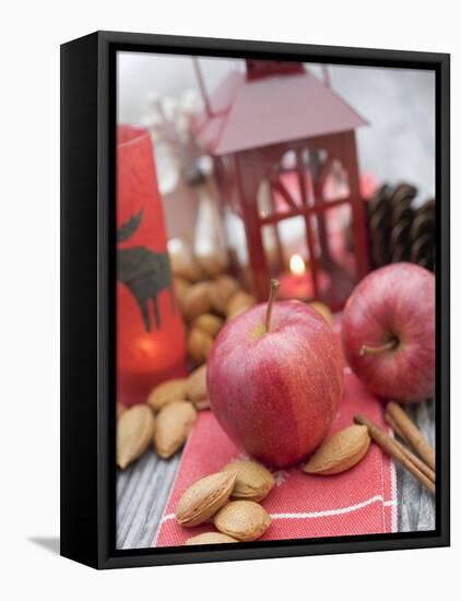 Christmas Decoration with Apples, Nuts, Cinnamon & Lantern-null-Framed Premier Image Canvas