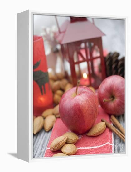 Christmas Decoration with Apples, Nuts, Cinnamon & Lantern-null-Framed Premier Image Canvas