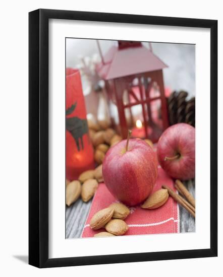 Christmas Decoration with Apples, Nuts, Cinnamon & Lantern-null-Framed Photographic Print