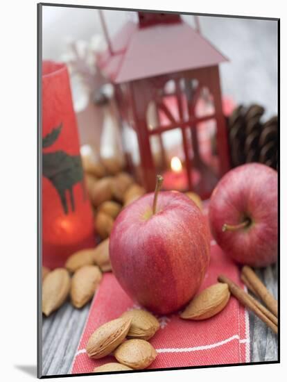 Christmas Decoration with Apples, Nuts, Cinnamon & Lantern-null-Mounted Photographic Print