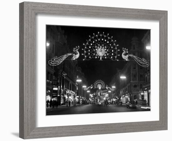 Christmas Decorations Hung across Regent Street in London-null-Framed Photographic Print