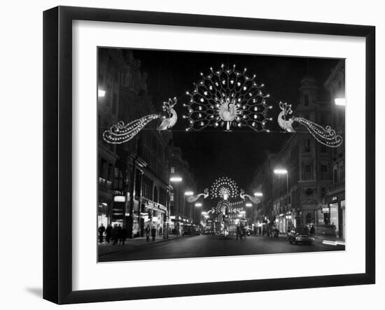 Christmas Decorations Hung across Regent Street in London-null-Framed Photographic Print
