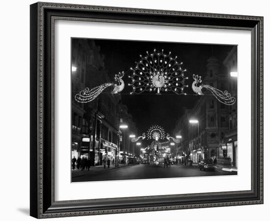 Christmas Decorations Hung across Regent Street in London-null-Framed Photographic Print
