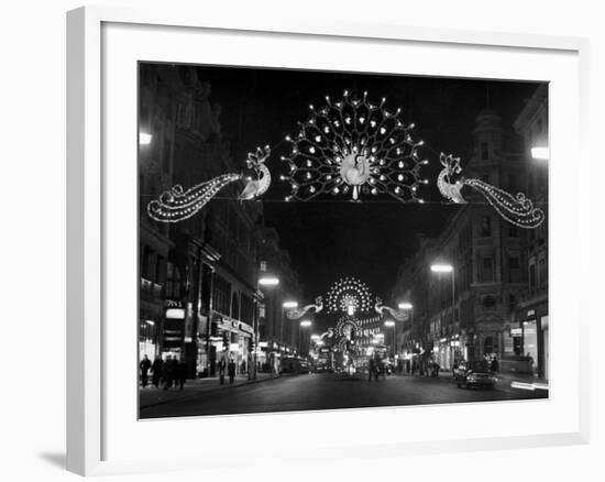 Christmas Decorations Hung across Regent Street in London-null-Framed Photographic Print