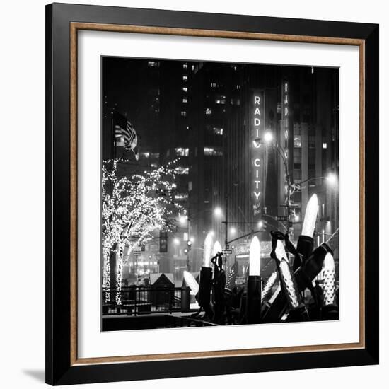 Christmas Decorations in front of the Radio City Music Hall in the Snow on a Winter Night-Philippe Hugonnard-Framed Photographic Print