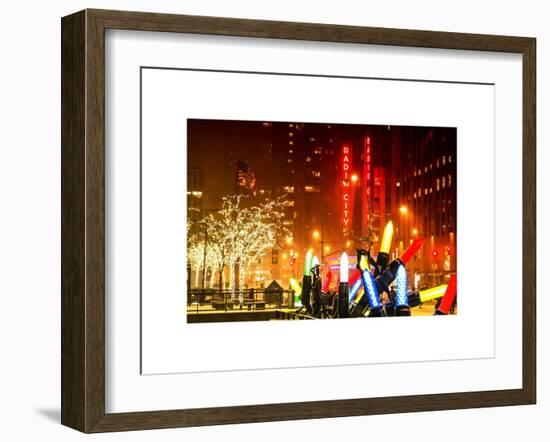 Christmas Decorations in front of the Radio City Music Hall in the Snow on a Winter Night-Philippe Hugonnard-Framed Art Print